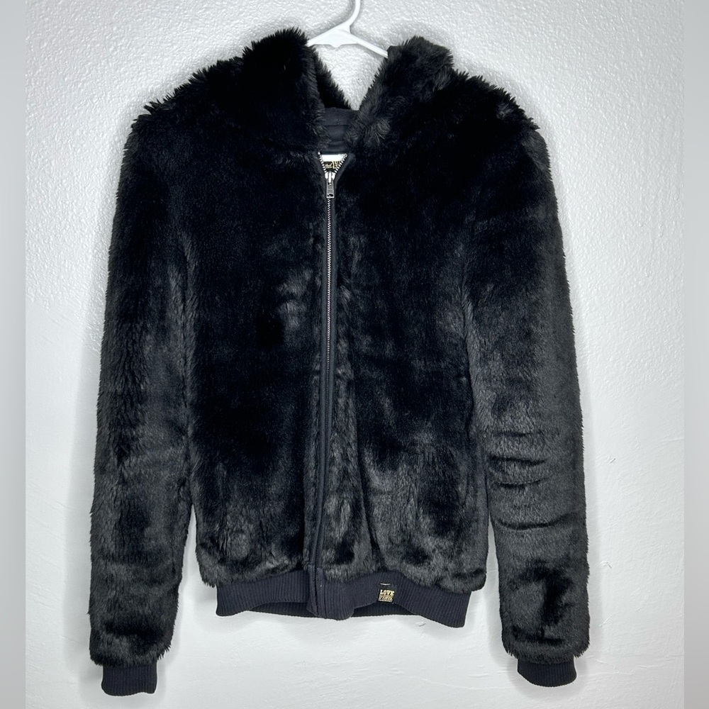 PINK VS LIMITED EDITION BLACK PLUSH FAUX FUR HOODIE COAT JACKET - Picture 2 of 7